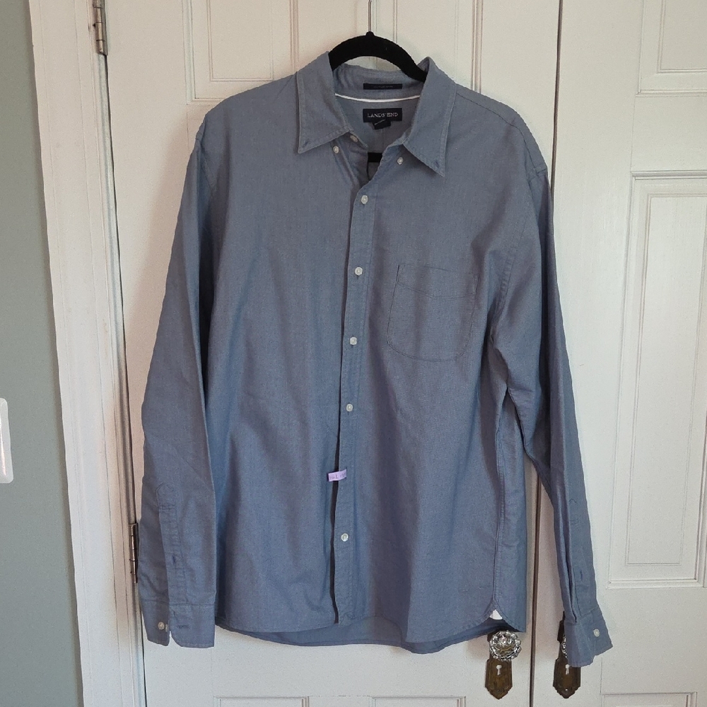 Lands' End Men's Casual Blue Button Down Shirt